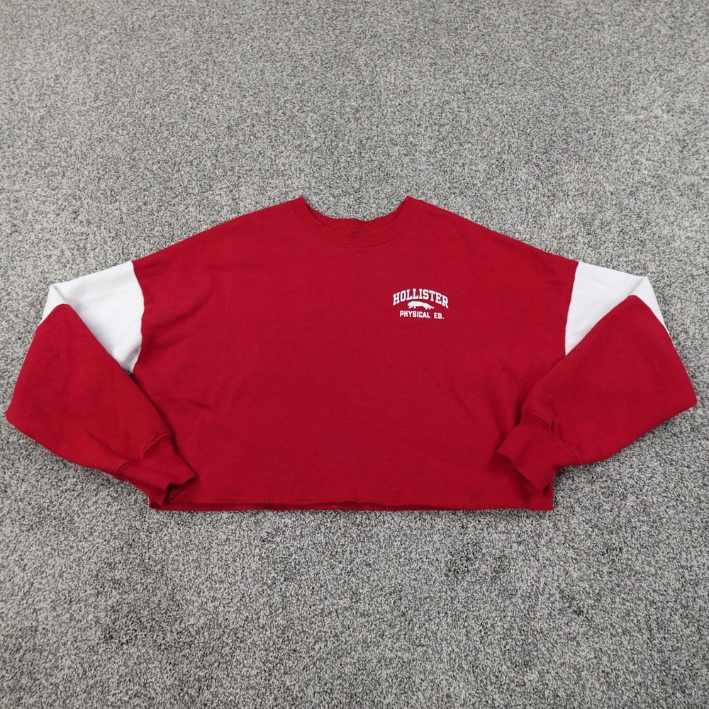 Hollister Sweater Womens S Red Long Sleeve Crop Pullover Crewneck Sweatshirt Top